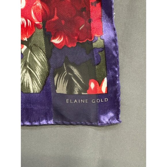 Elaine Gold Vintage Floral Striped Silk Scarf 11x52 Inches Red & Purple Headwear - Picture 4 of 5